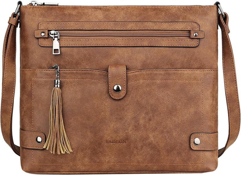 FADEON Large Crossbody Purses for Women Crossbody Bag, Designer Leather Cross Body Purses Multi Pocket Shoulder Bag - Image 1